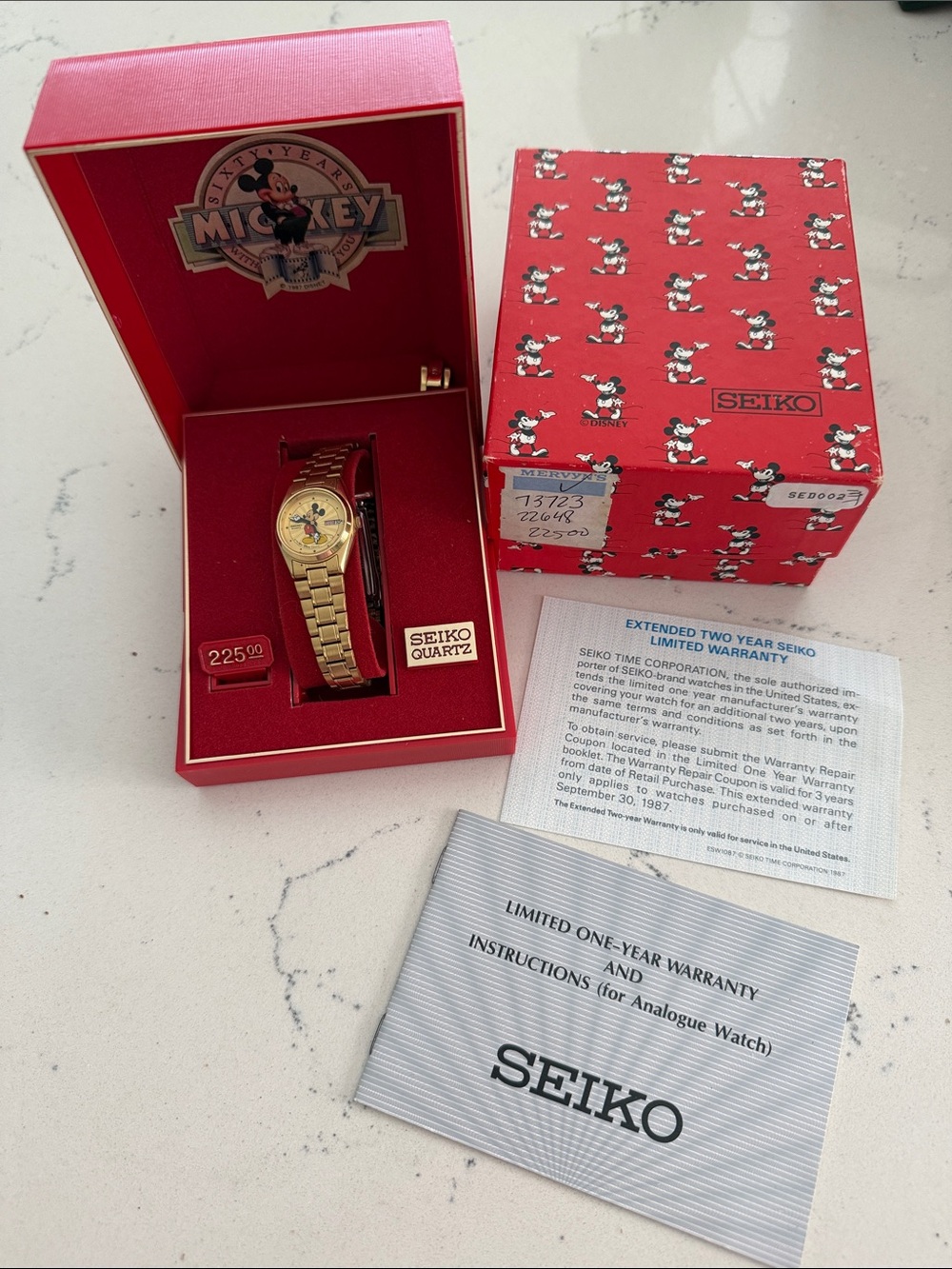 Seiko Gold-Tone Mickey Mouse Bracelet Watch with Red Presentation Box